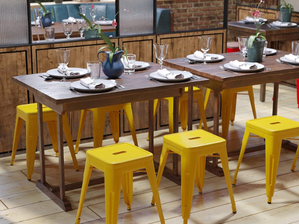 industrial series table with metal legs yellow